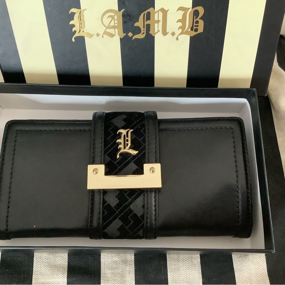 L.A.M.B. leather Black Wallet with Gold Accents